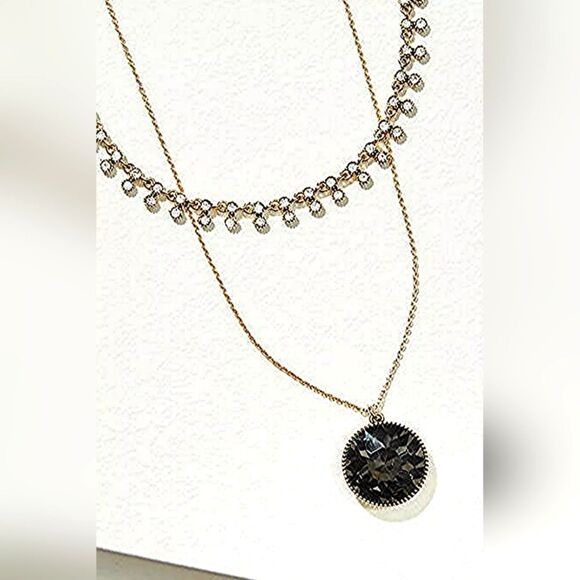 ANN TAYLOR LOFT DOUBLE LAYERED CRYSTAL NECKLACE NWT 17 1/2" + 2 3/4" - Picture 1 of 4